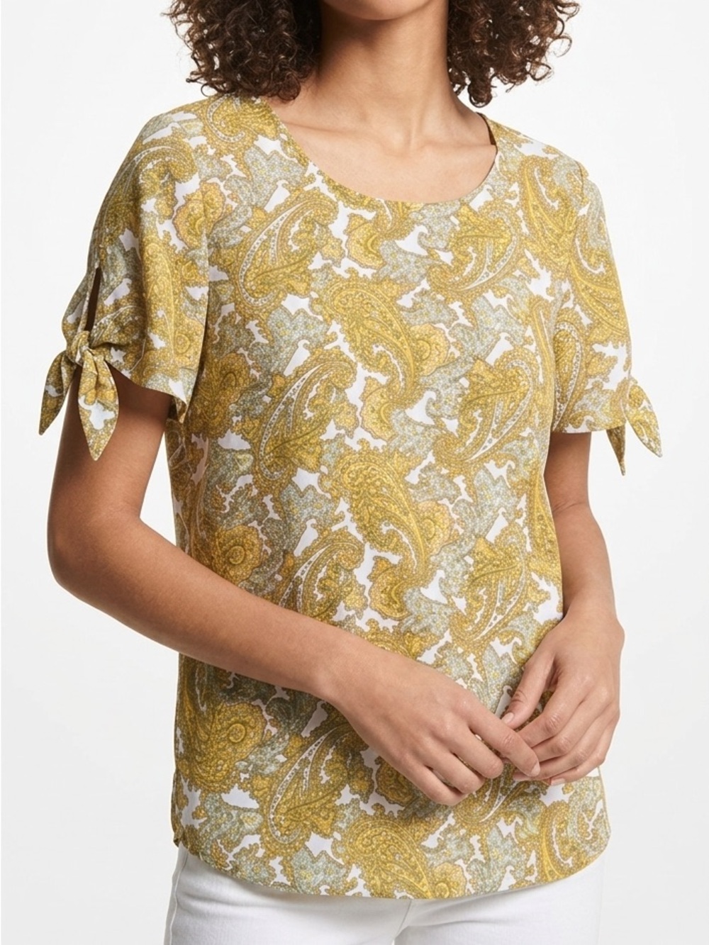 Michael Kors Yellow Paisley Short Sleeve Blouse